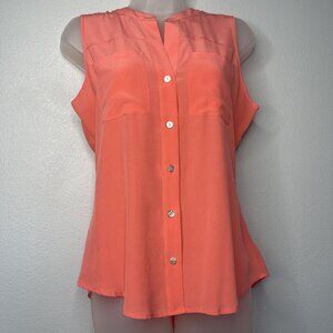 Max Studio Coral Sleeveless Button-Down Blouse Top 100% Silk Womens SZ S